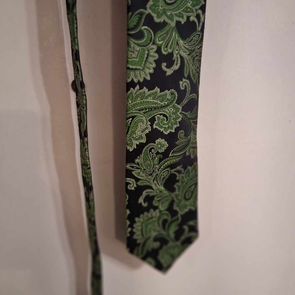 Mens Green Black Paisley Silk‎ Necktie Slytherin Wicked Wizard Oz Vibes